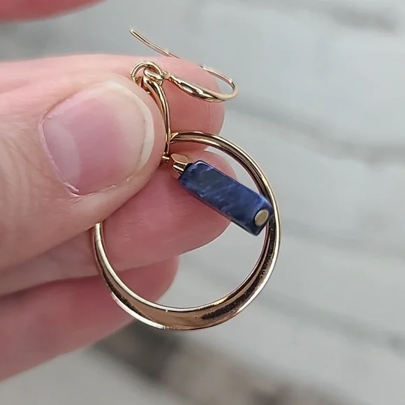 Banana Republic Lapis Lazuli/Gold Hoop Dangle Hook Earrings - Picture 17 of 17